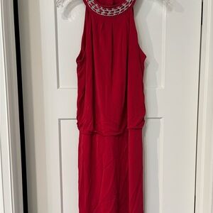 White House Black Market Scarlet Dress with Metallic Chain Accent